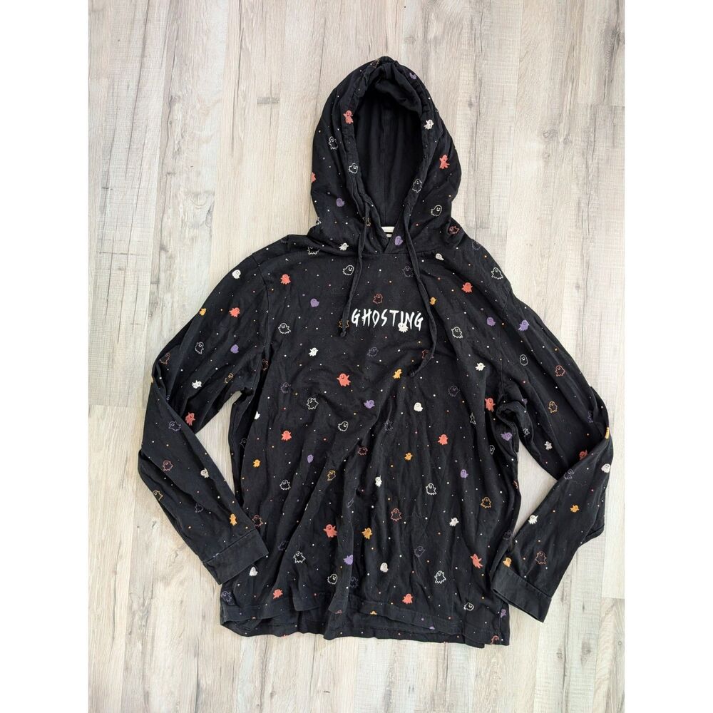 Denim & Flower Ghosting Ghost Print Hooded Tee, XL (C3)